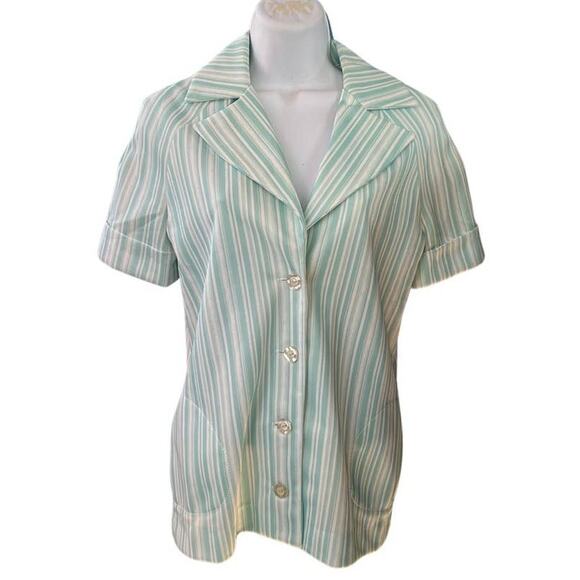 Henri Mint White Striped Vintage Shirt Size Medium - Picture 1 of 6